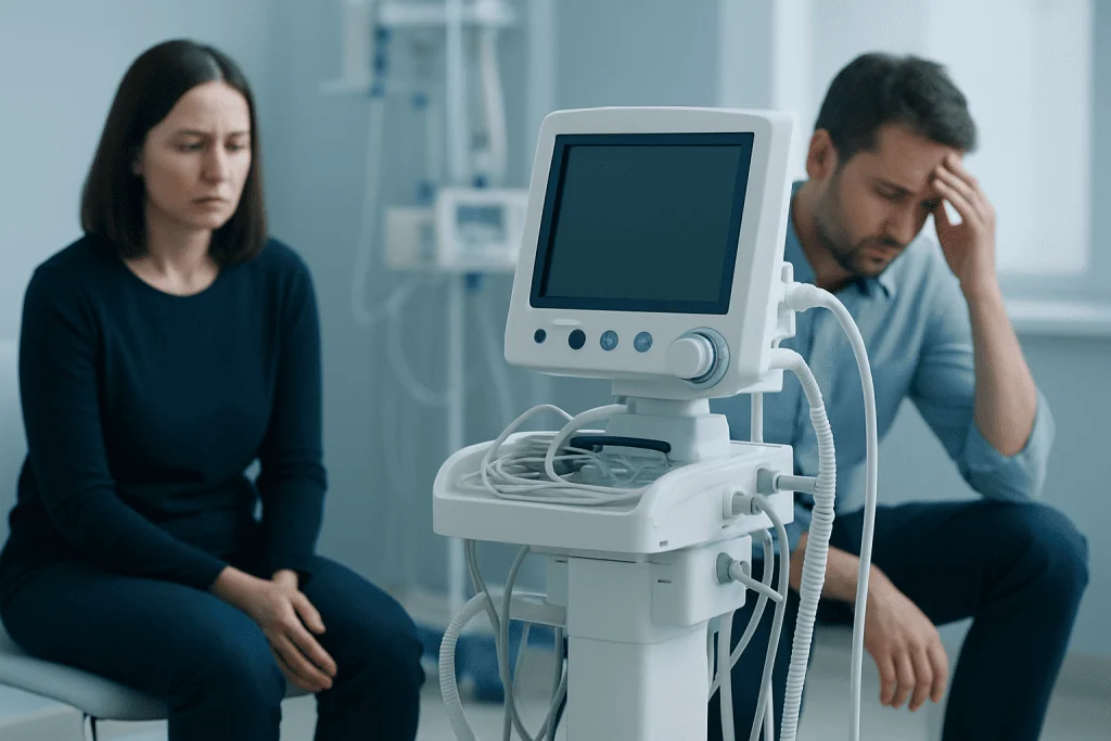 Patients experiencing stress during medical examination at hospital.