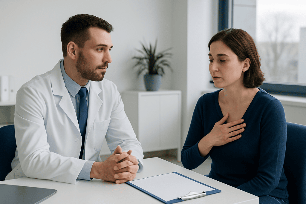 Doctor consulting with a patient in a modern medical office.