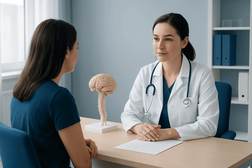 Doctor consulting patient about brain health and treatment options.