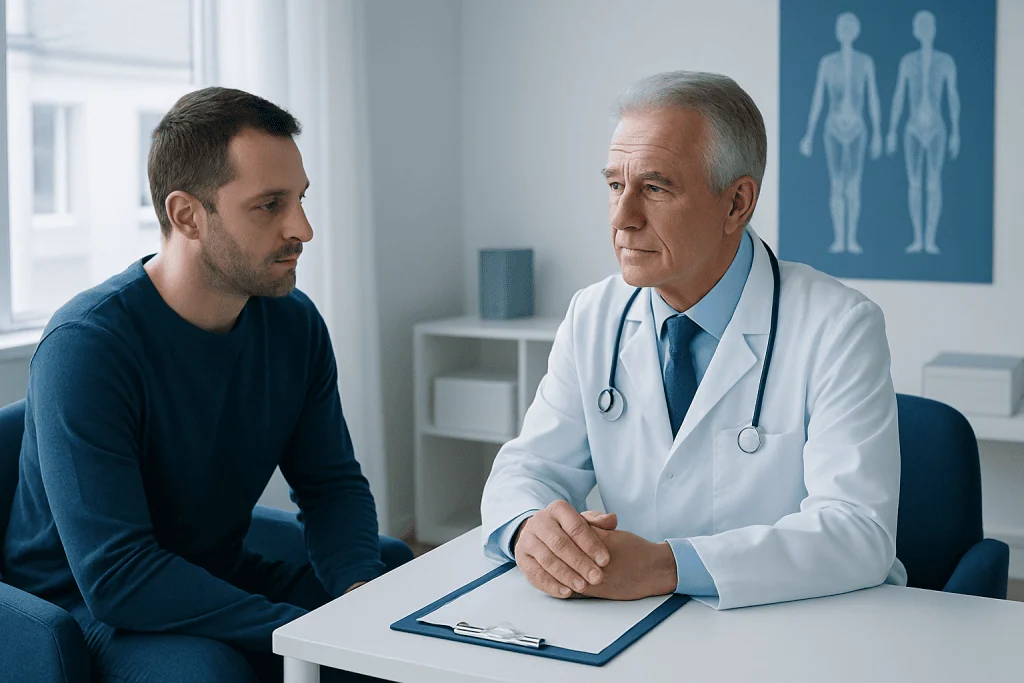 Doctor consulting with a patient in a medical office setting.