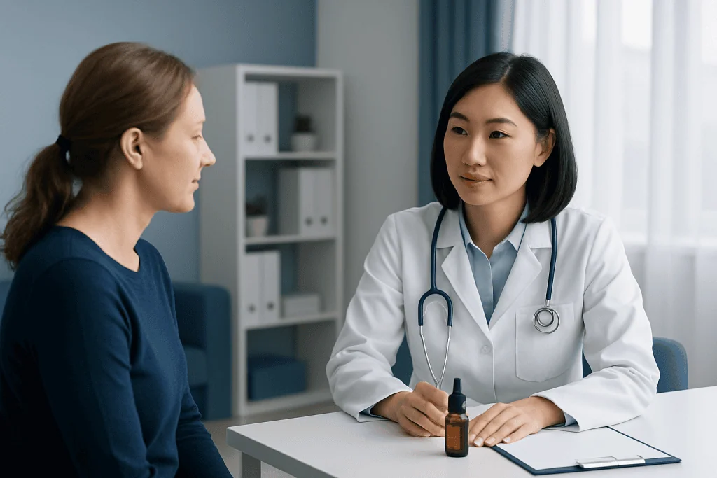 Doctor consulting with a patient in a medical office at Acibadem Hospitals Group.