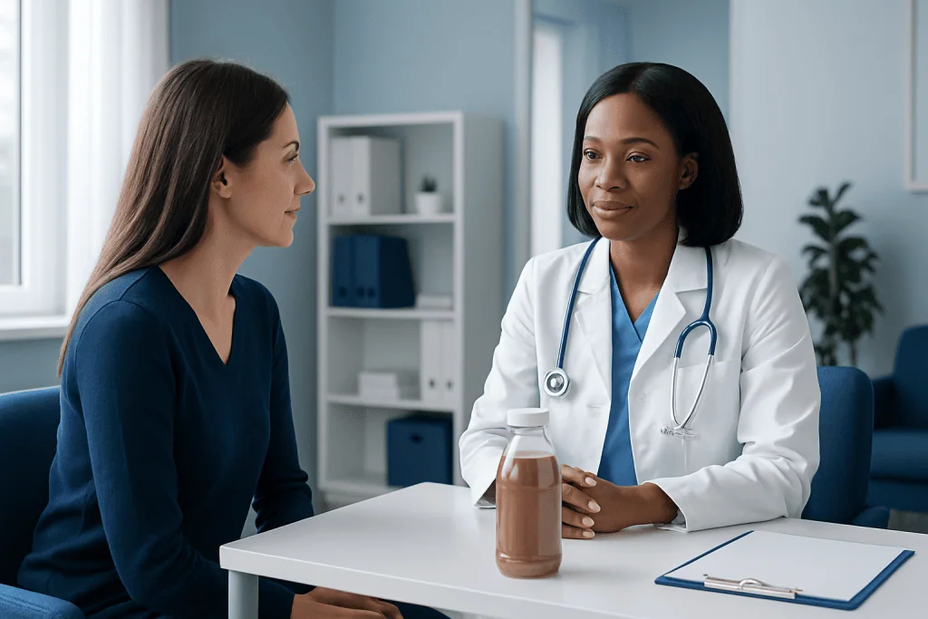Doctor consulting with a patient in a medical office setting.