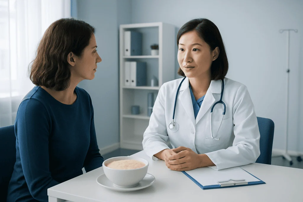 Doctor consulting with a patient in a medical office setting.