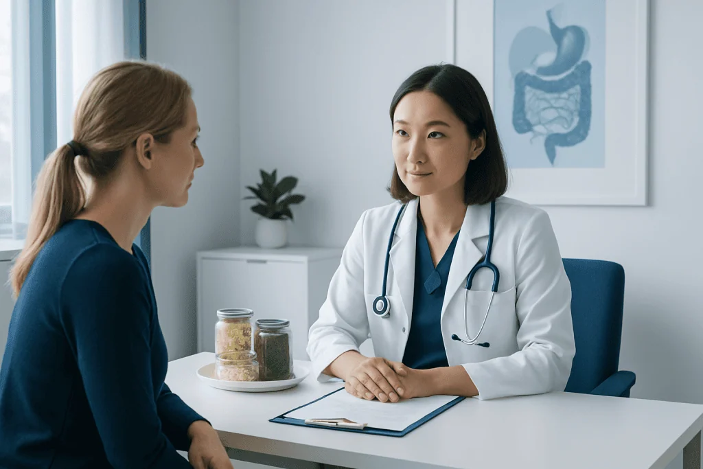 Doctor consulting with a patient in a medical office at Acibadem Hospitals Group.