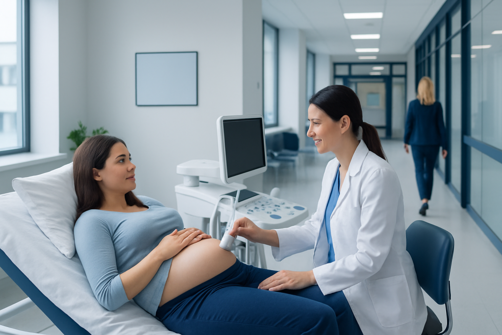 Pregnancy Ultrasound: Preparation, Procedure and Results 1 Pregnant woman during ultrasound examination at Acibadem Hospital.