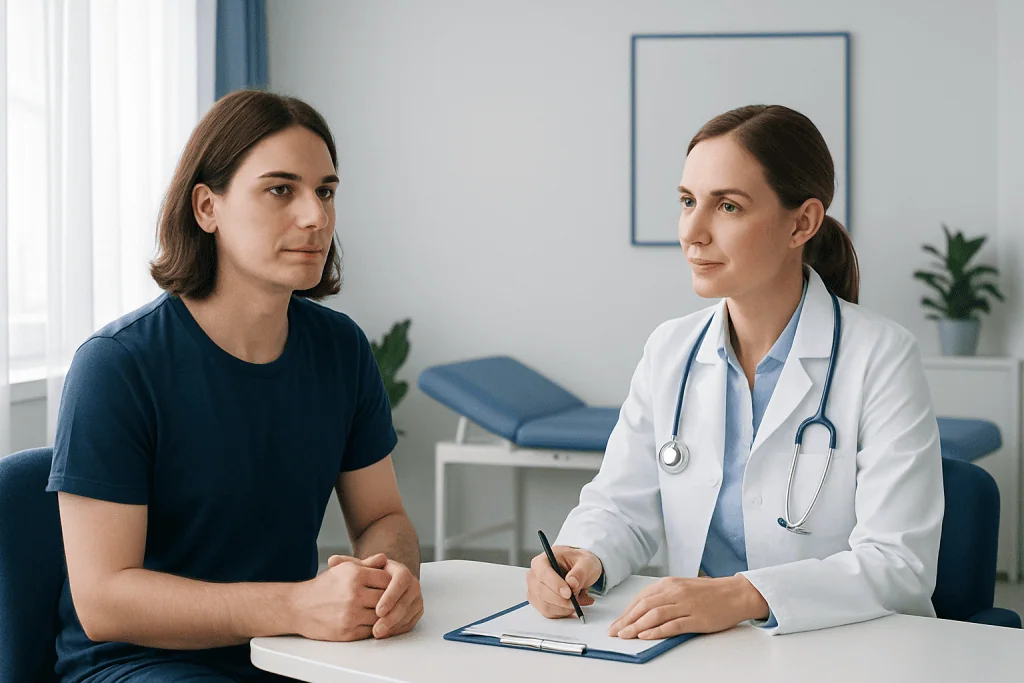 Doctor consulting with a patient in a medical office setting.