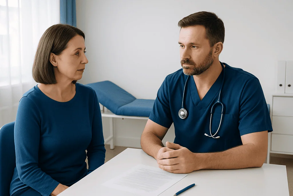 Doctor consulting with a patient in a medical office setting.