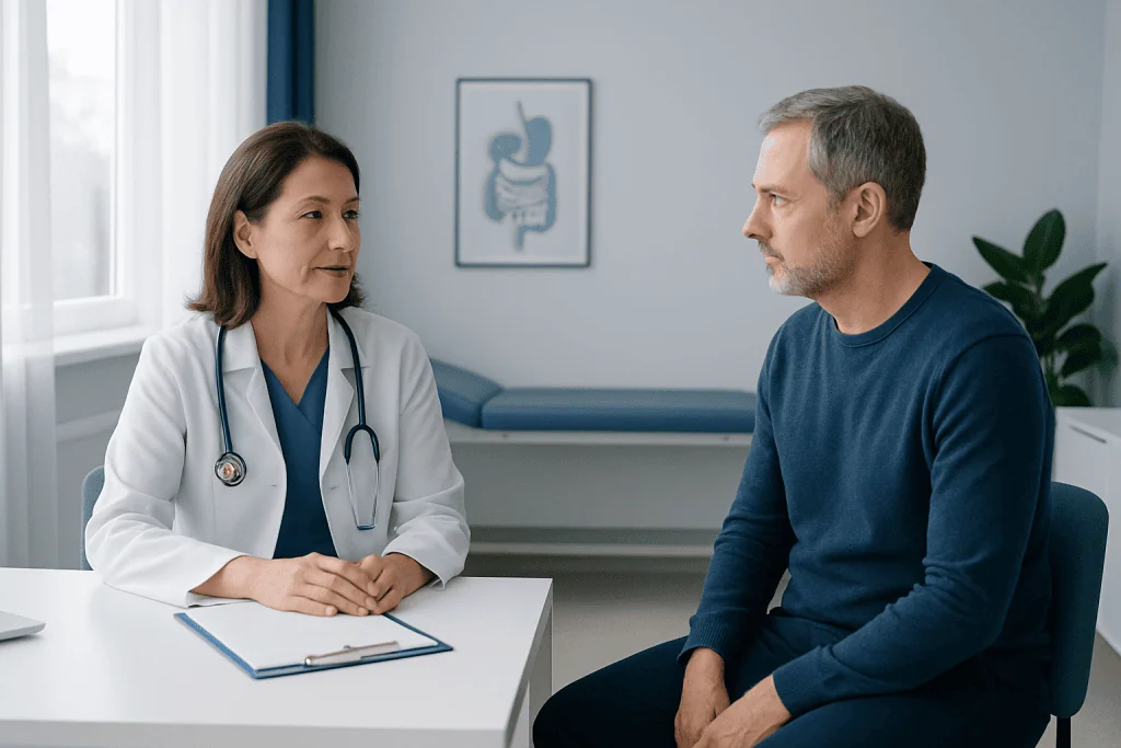 Doctor consulting with a patient in a medical office setting.