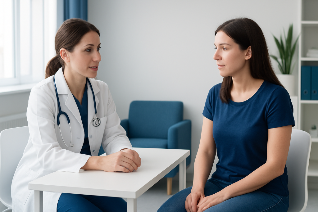 Doctor consulting a patient in a medical office setting.