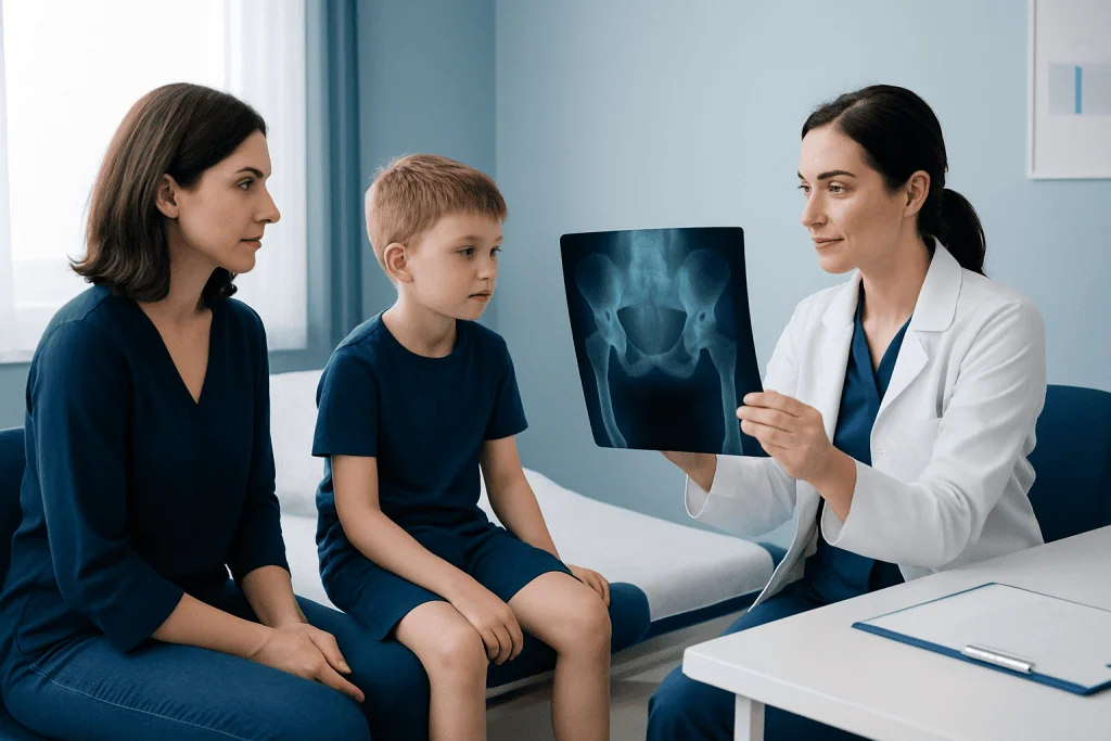 Pediatric consultation for hip X-ray analysis at Acibadem Hospital.
