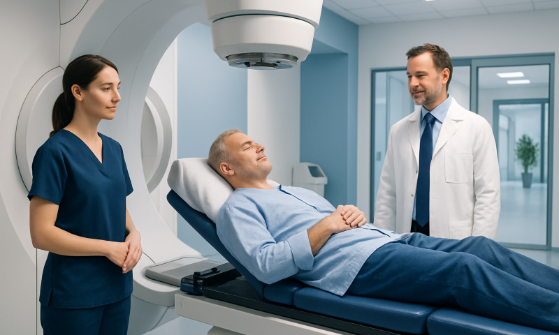 Patient undergoing radiotherapy treatment at Acibadem Hospital.