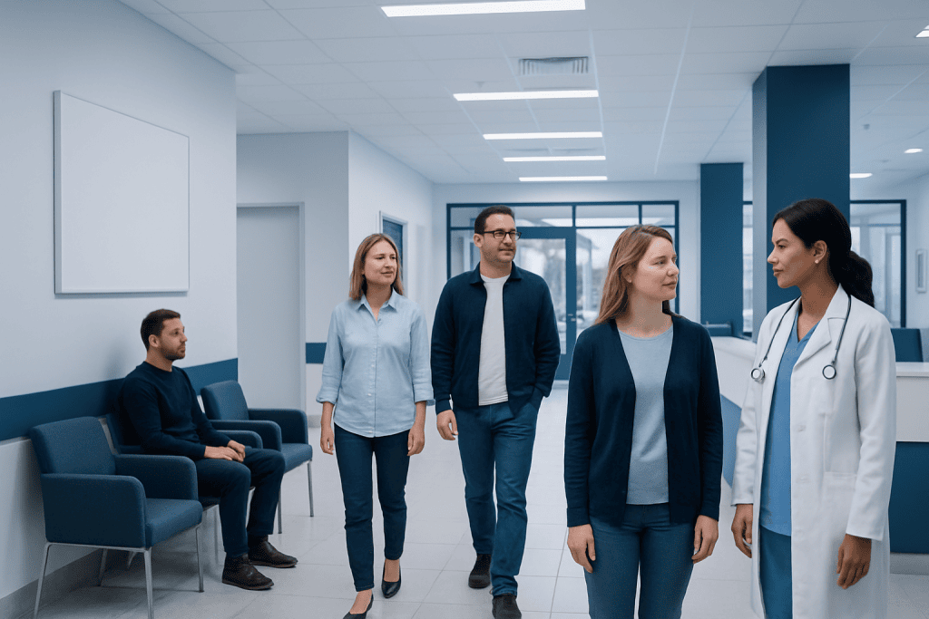 Ranula Treatment: How It Works, Results and What to Expect 1 Medical professionals and patient in hospital corridor at Acibadem Hospitals Group.