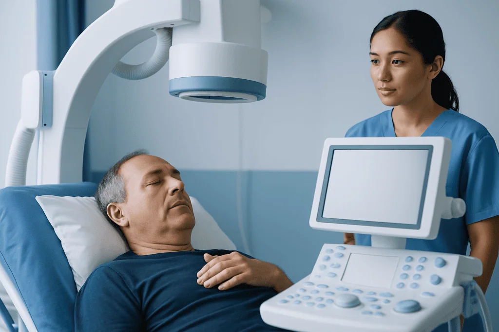 Medical professional monitoring a patient during a stroke diagnosis.