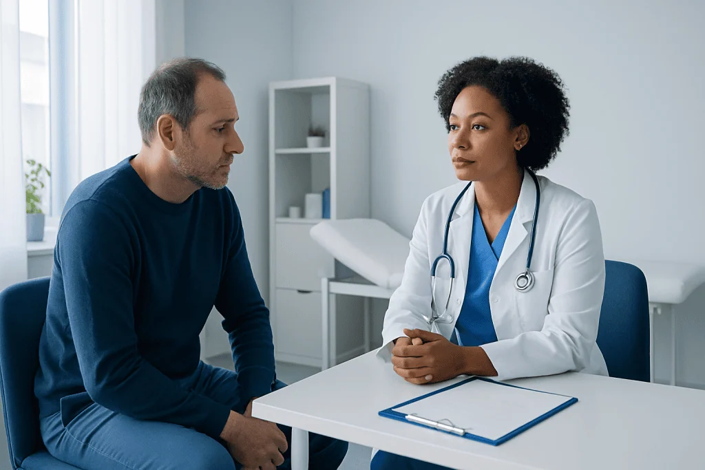 Doctor consulting with a patient in a medical office.