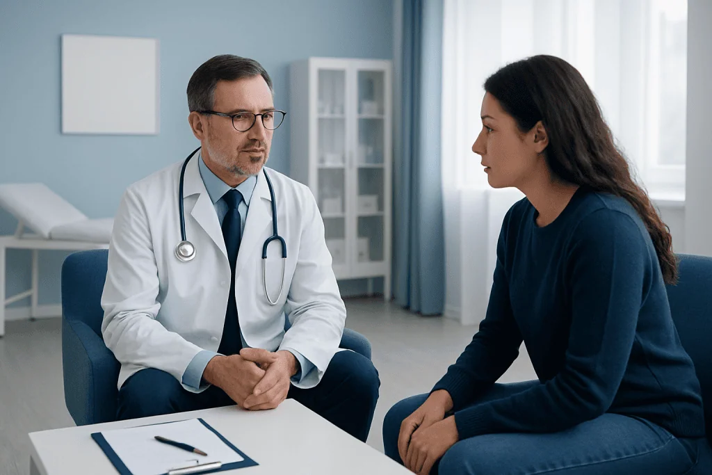 Doctor consulting with a patient in a medical office at Acibadem Hospitals Group.