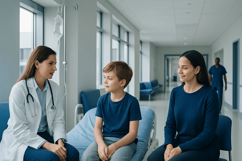 Replacement Fluids Pediatrics: Procedure, Recovery and Results 1 Pediatric consultation in hospital with doctor and young patient.