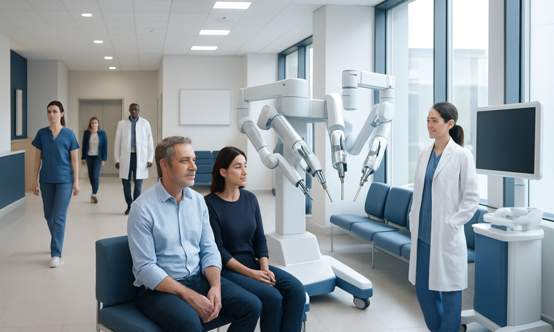 Advanced robotic surgical system in a modern hospital setting.