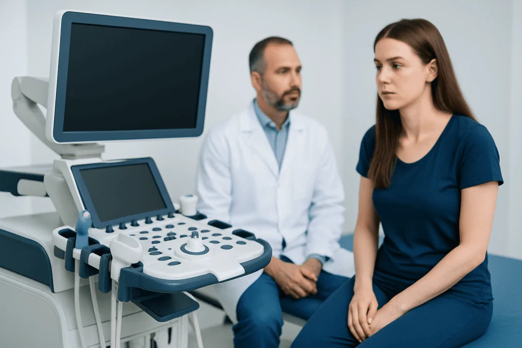 Medical consultation with ultrasound equipment at Acibadem Hospitals Group.