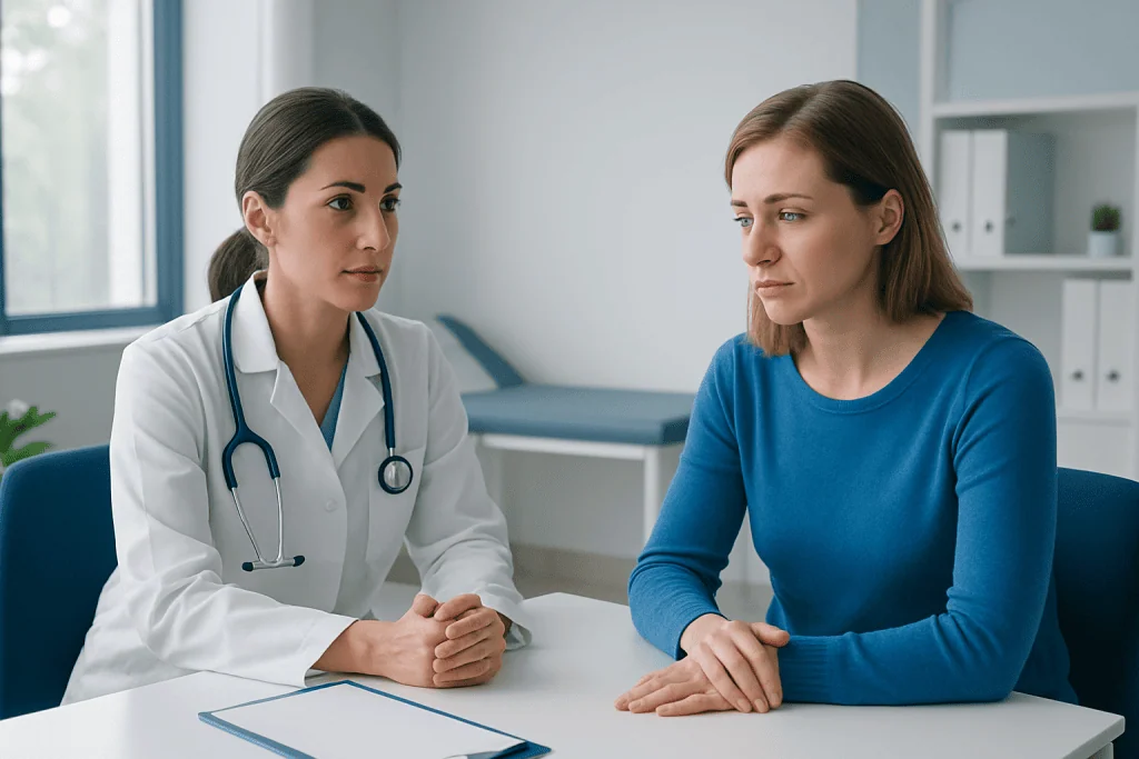 Doctor consulting with a patient in a medical office setting.