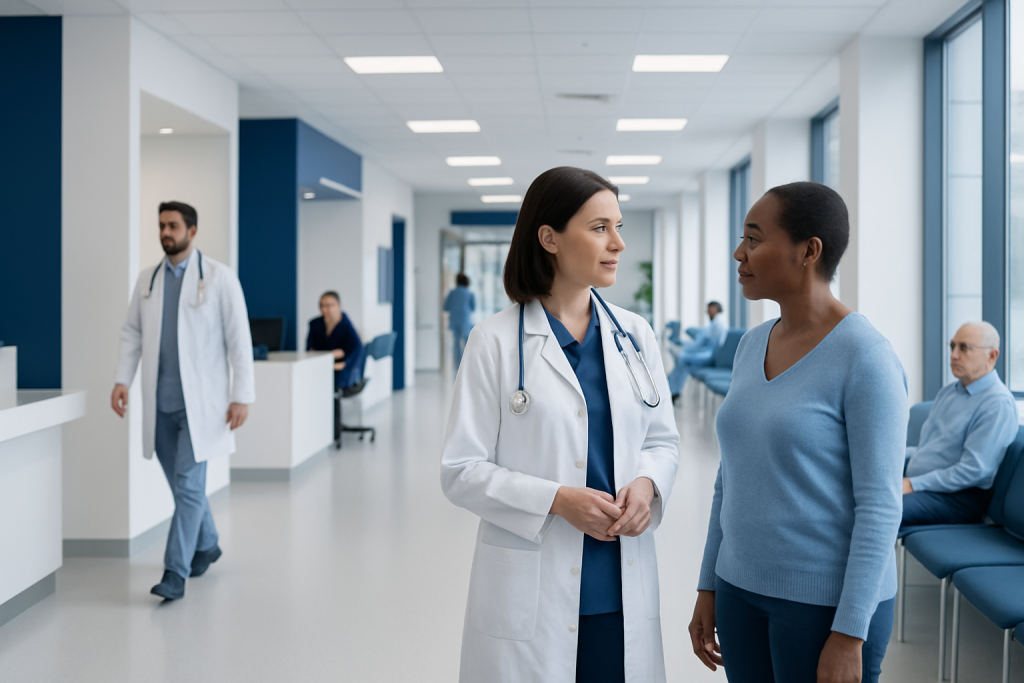 Stage 1 Cervical Cancer Treatment: How It Works, Results and What to Expect 1 Healthcare professionals consulting in a modern hospital corridor.