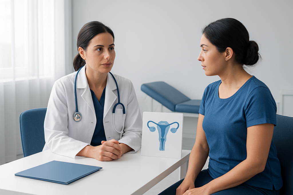 Gynecologist consulting with a patient about cervical health.