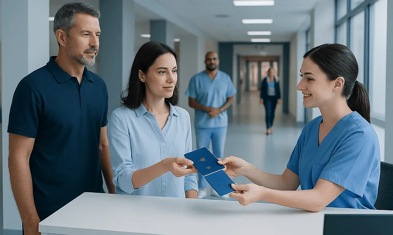 International patient checking in at Acibadem Hospital in Turkey.