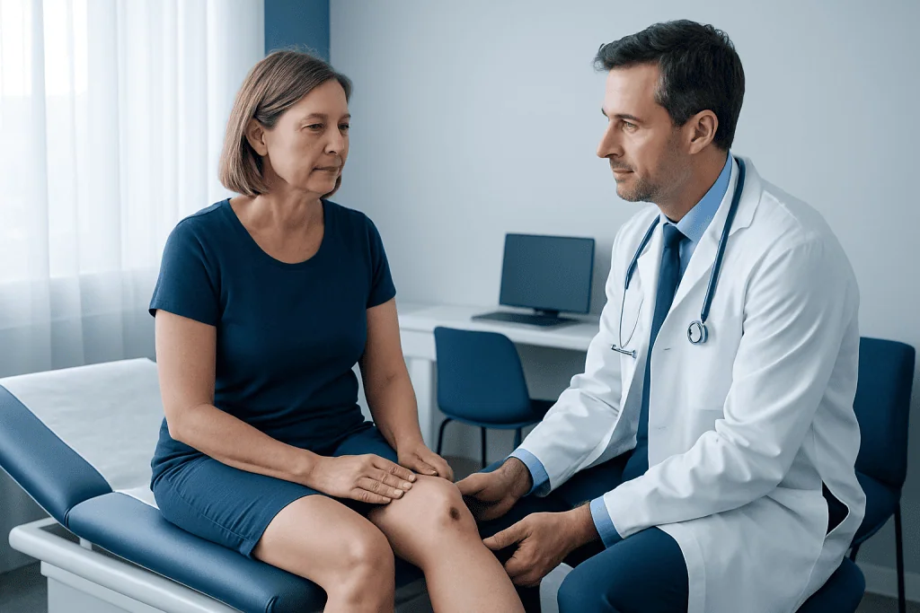 Doctor consulting with a female patient in a medical office.