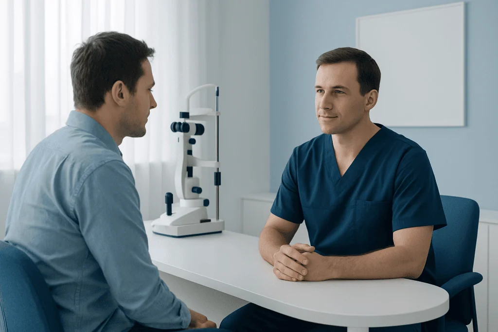 Doctor consulting with patient in a medical office at Acibadem Hospitals Group.