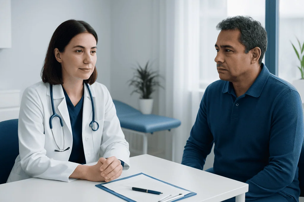 Doctor consulting with a patient in a medical office setting.