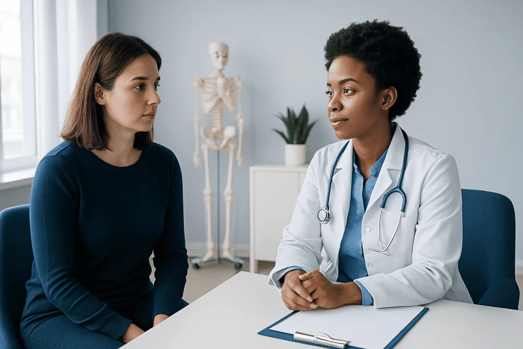 Doctor consulting with a patient in a medical office setting.