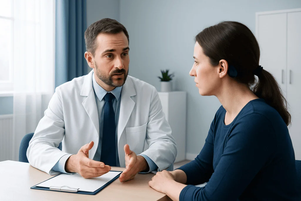 Doctor consulting with a patient in a medical office setting.