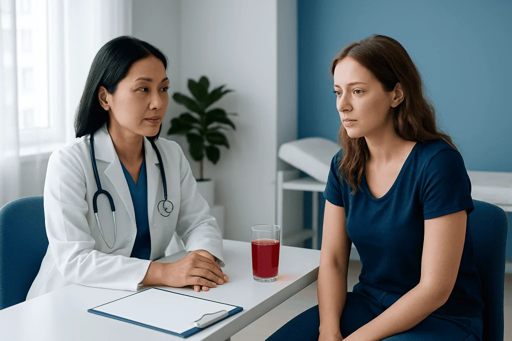 Doctor consulting with a patient in a medical office setting.
