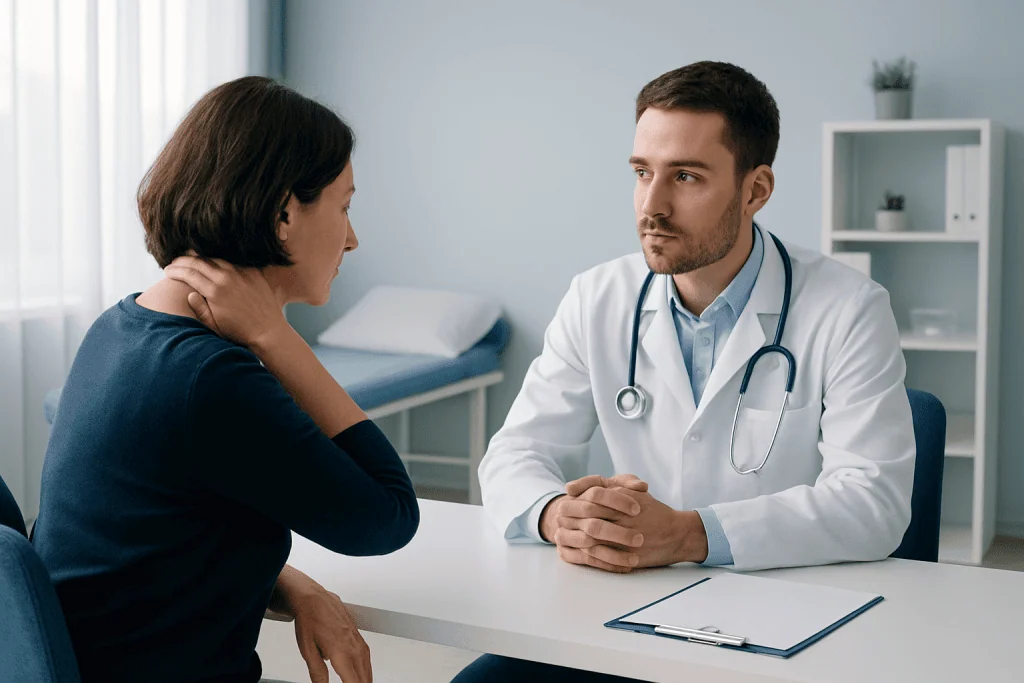 Doctor consulting a patient in a medical office setting.