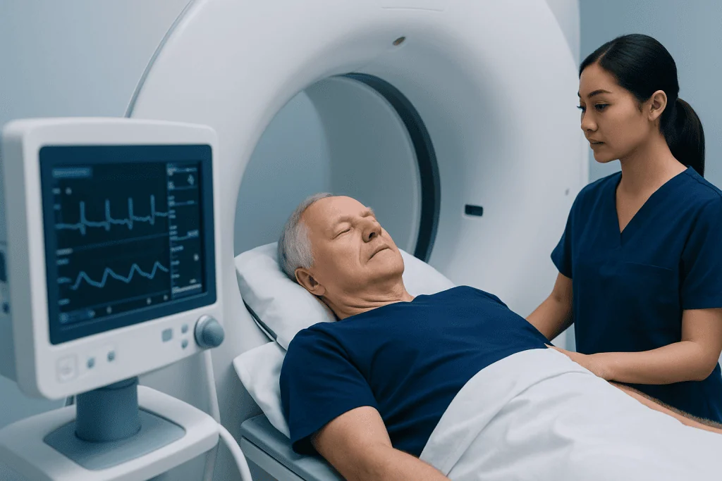 Patient undergoing MRI scan at Acibadem Hospital for stroke diagnosis.