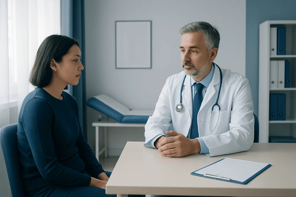 Doctor consulting with a patient in a medical office setting.