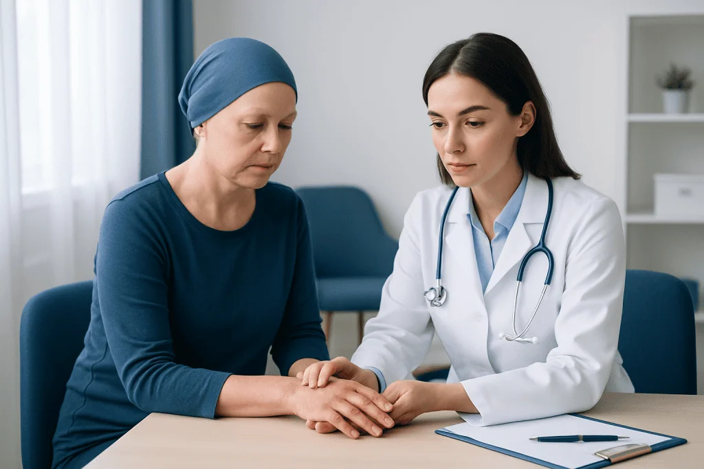 Doctor examining a patient's hand in a medical consultation.