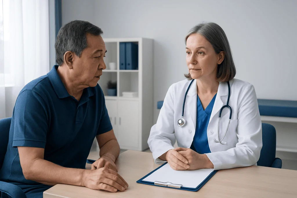 Doctor consulting with a patient in a medical office.