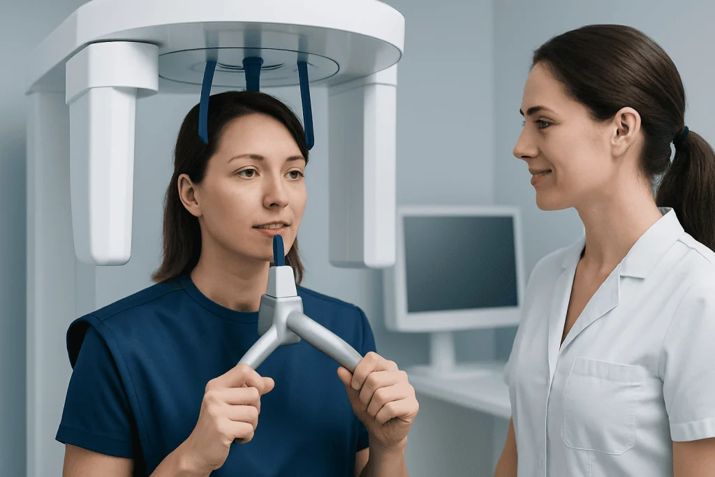 Patient undergoing a dental scan at Acibadem Hospital.