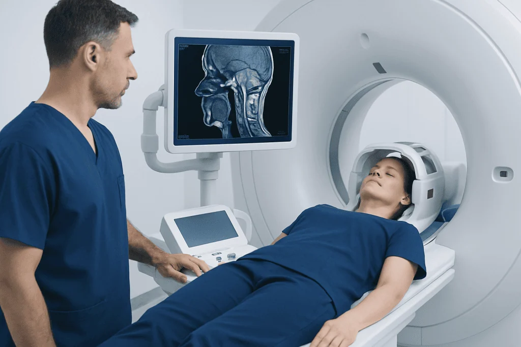 Patient undergoing MRI scan at Acibadem Hospital for neurological assessment.