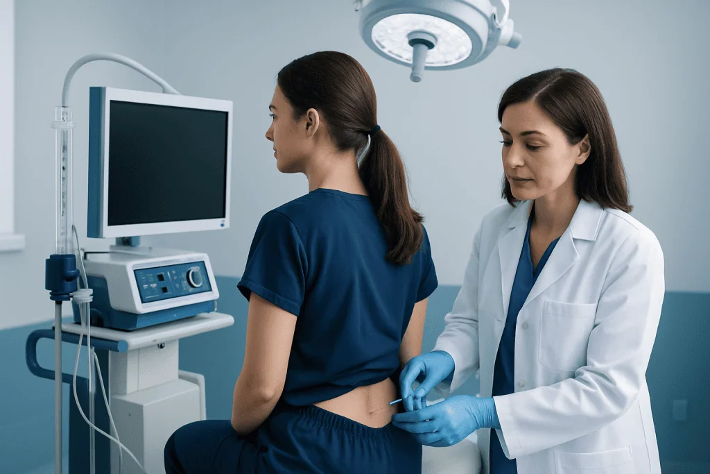 Doctor preparing for intracranial pressure examination at Acibadem Hospital.