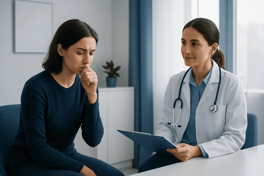Doctor consulting with patient about herpes symptoms and dormancy.