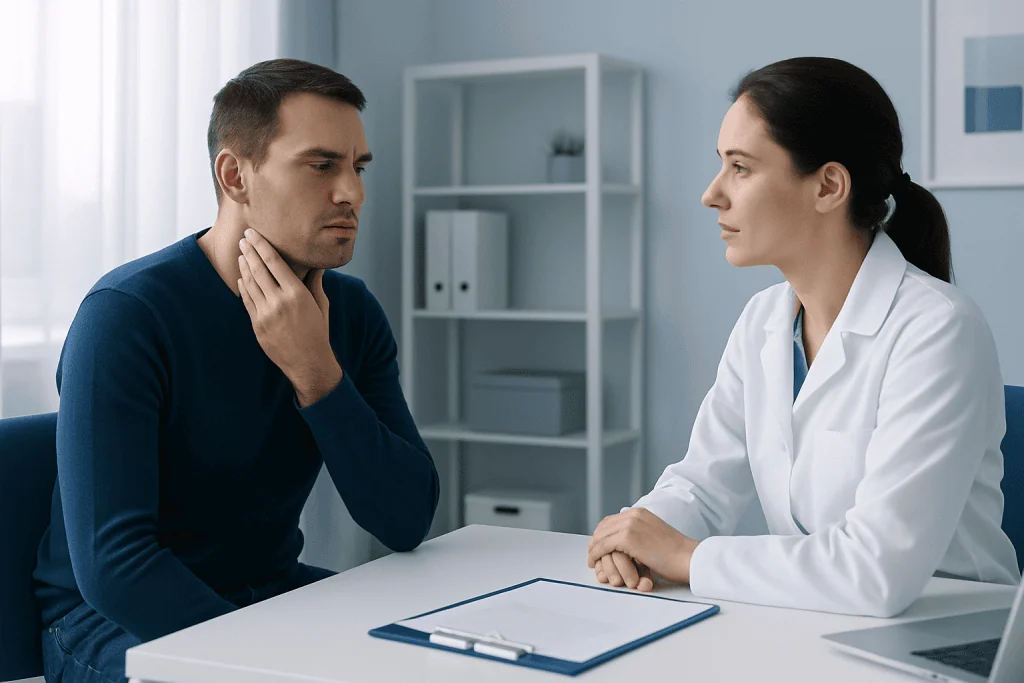 Doctor consulting with patient about Wharton's Duct health.