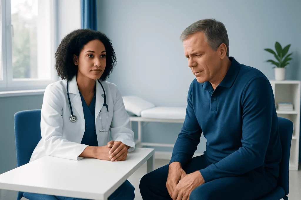Doctor consulting with a patient in a medical office setting.