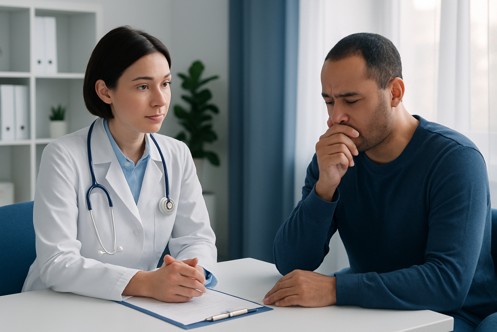 Doctor consulting with a patient in a medical office.