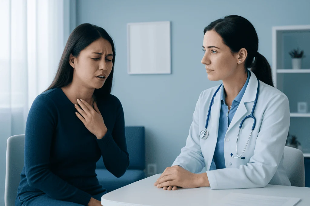 Doctor consulting with a patient about sinus infection symptoms.