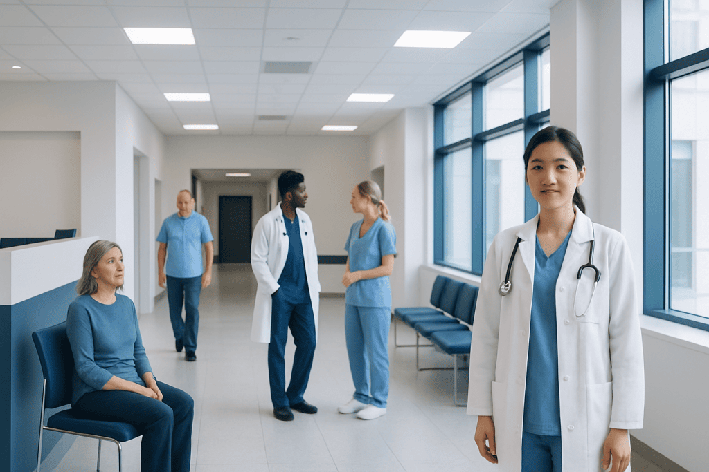 Tarceva Insulin: A Complete Medical Overview 1 Healthcare professionals and patient in a modern hospital corridor.