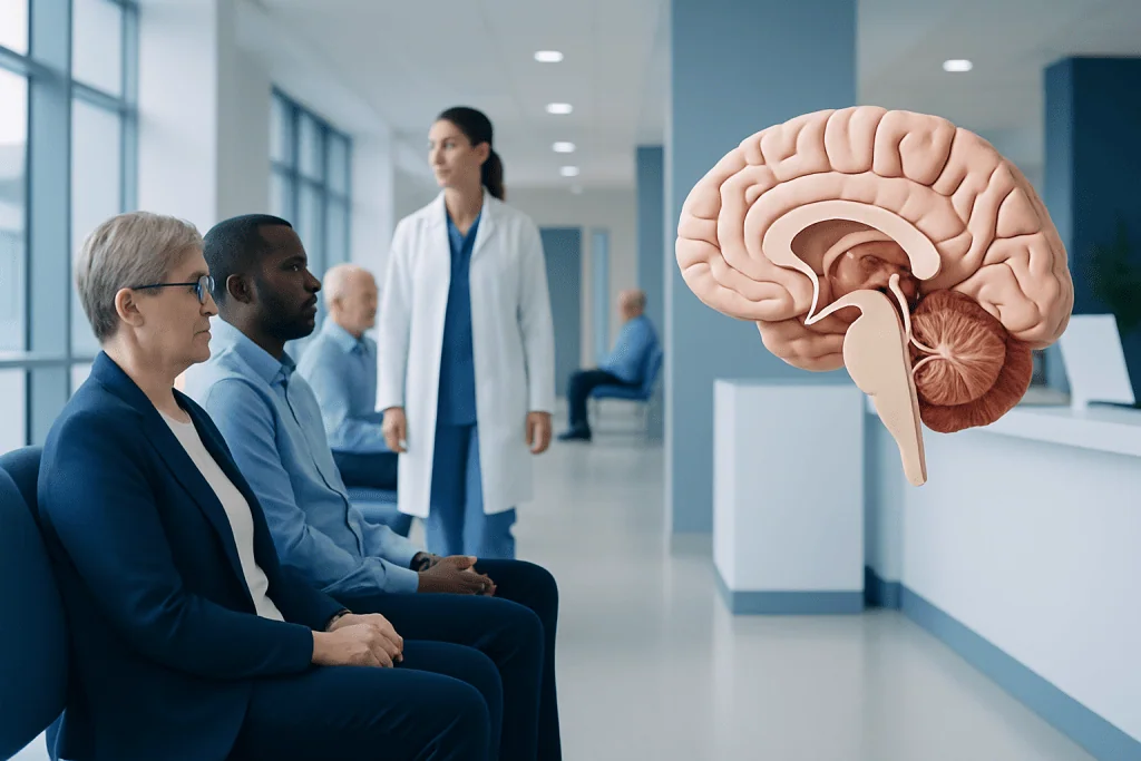 Thalamus Brain — Explained by Medical Evidence, Not Myths 1 Medical consultation about brain health with a 3D brain model in the background.