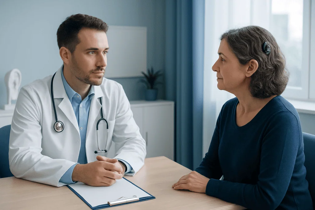 Doctor consulting with a patient in a medical office setting.