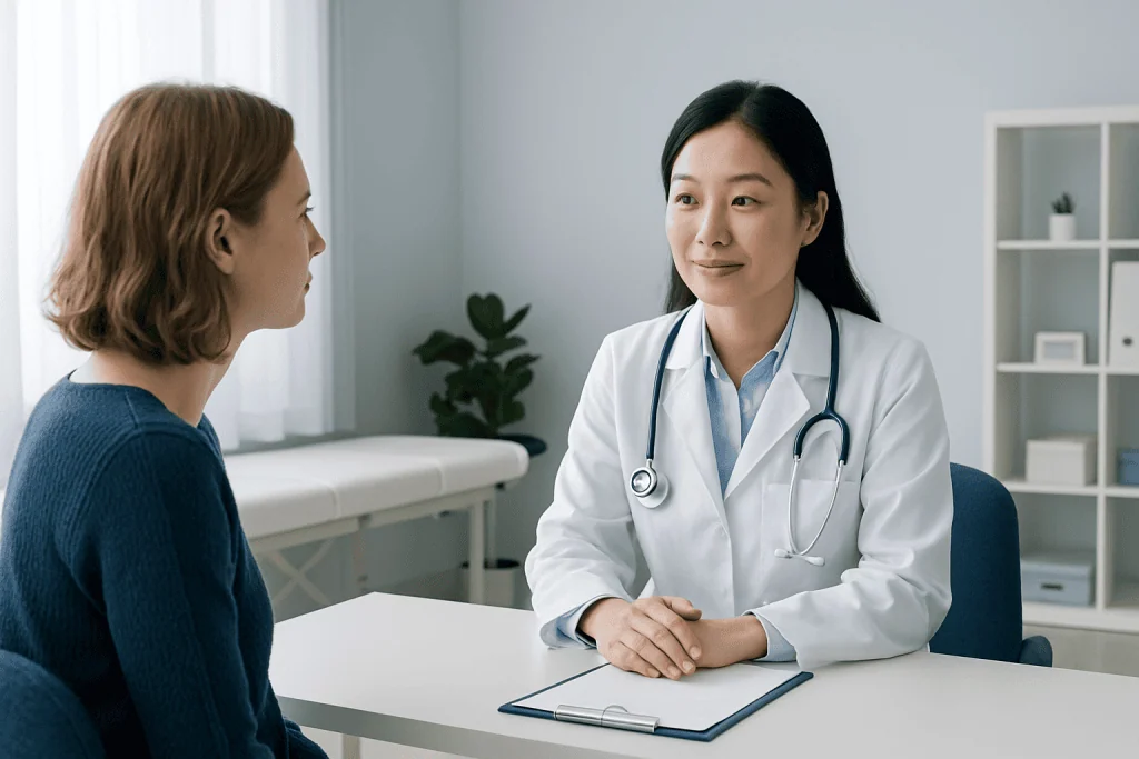 Doctor consulting with a patient in a medical office.