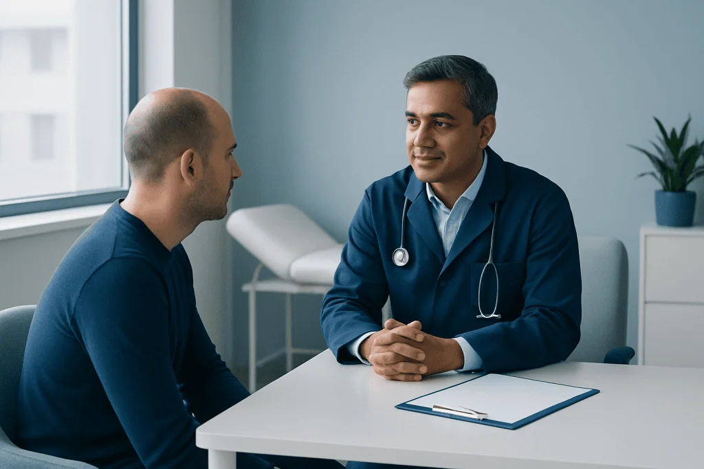 Doctor consulting with patient in a modern clinic setting.